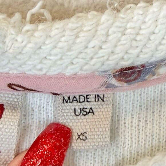 Dolan White Textured Cotton Crewneck Balloon Sleeve Women's Sweater Top XS - Picture 5 of 10